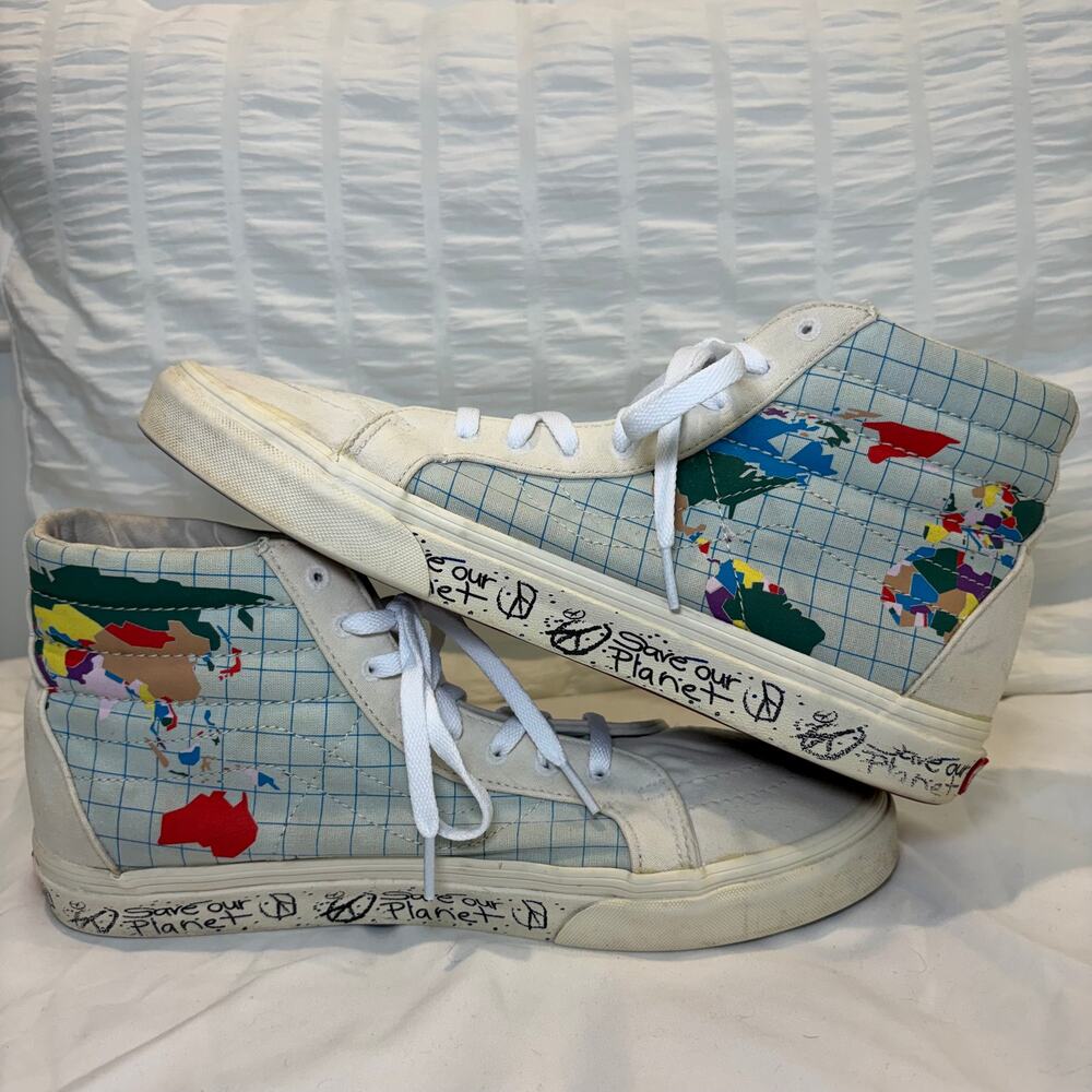 RARE Vans Sk8-Hi Save Our Planet World Map Sneakers - Size 11.5